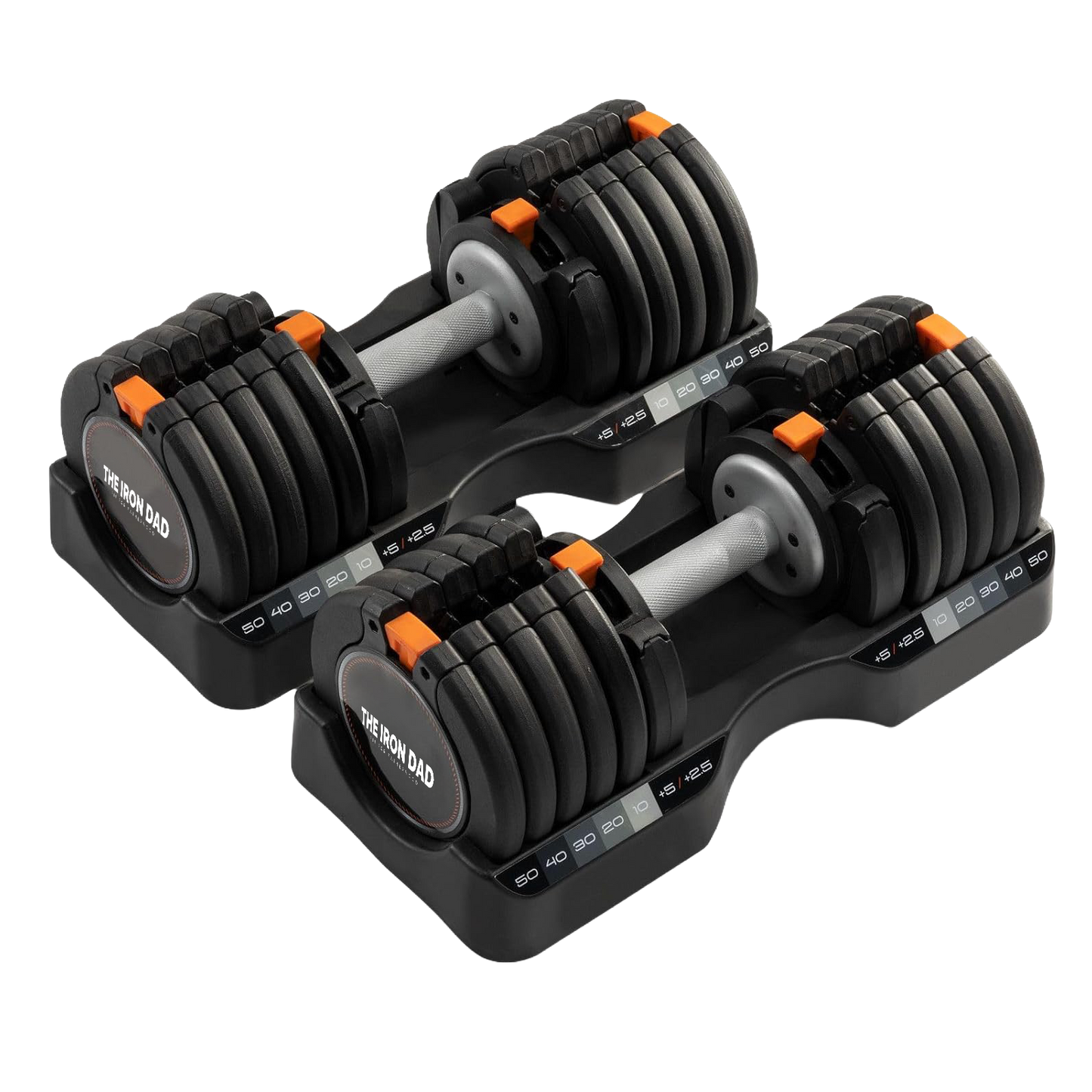 The Iron Dad Adjustable Dumbbell Set (Pair) 10–55 lb / 5–25 kg — 15 Settings + Storage Tray