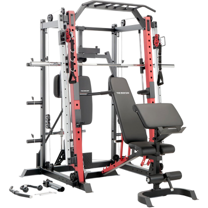 The Iron Dad Smith Machine Cage System with Pull-Up Bar + Landmine Station (SM-4033) + Adjustable Bench